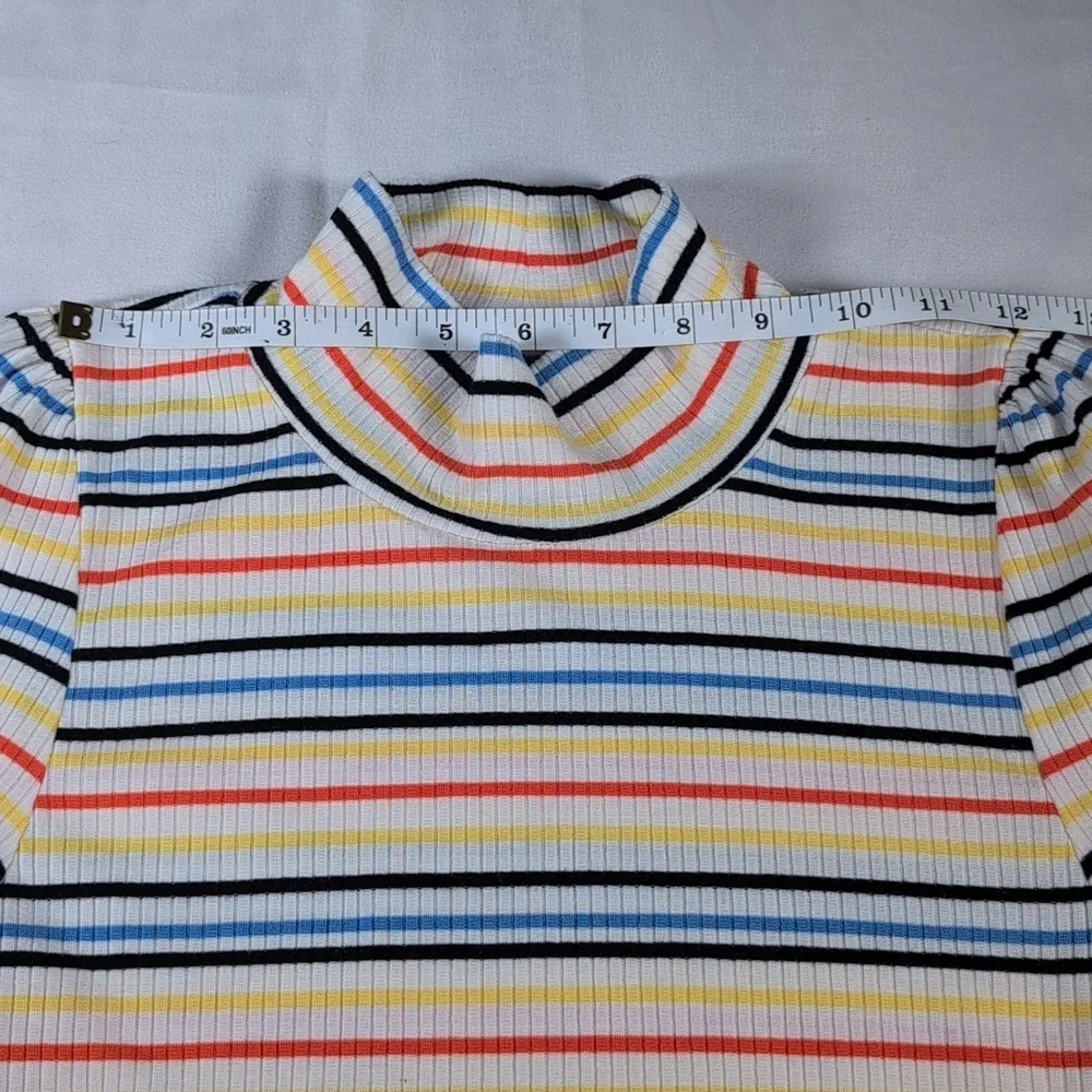 Free People Long Sleeve Striped Ribbed Shirt with Mock Turtleneck Size Large